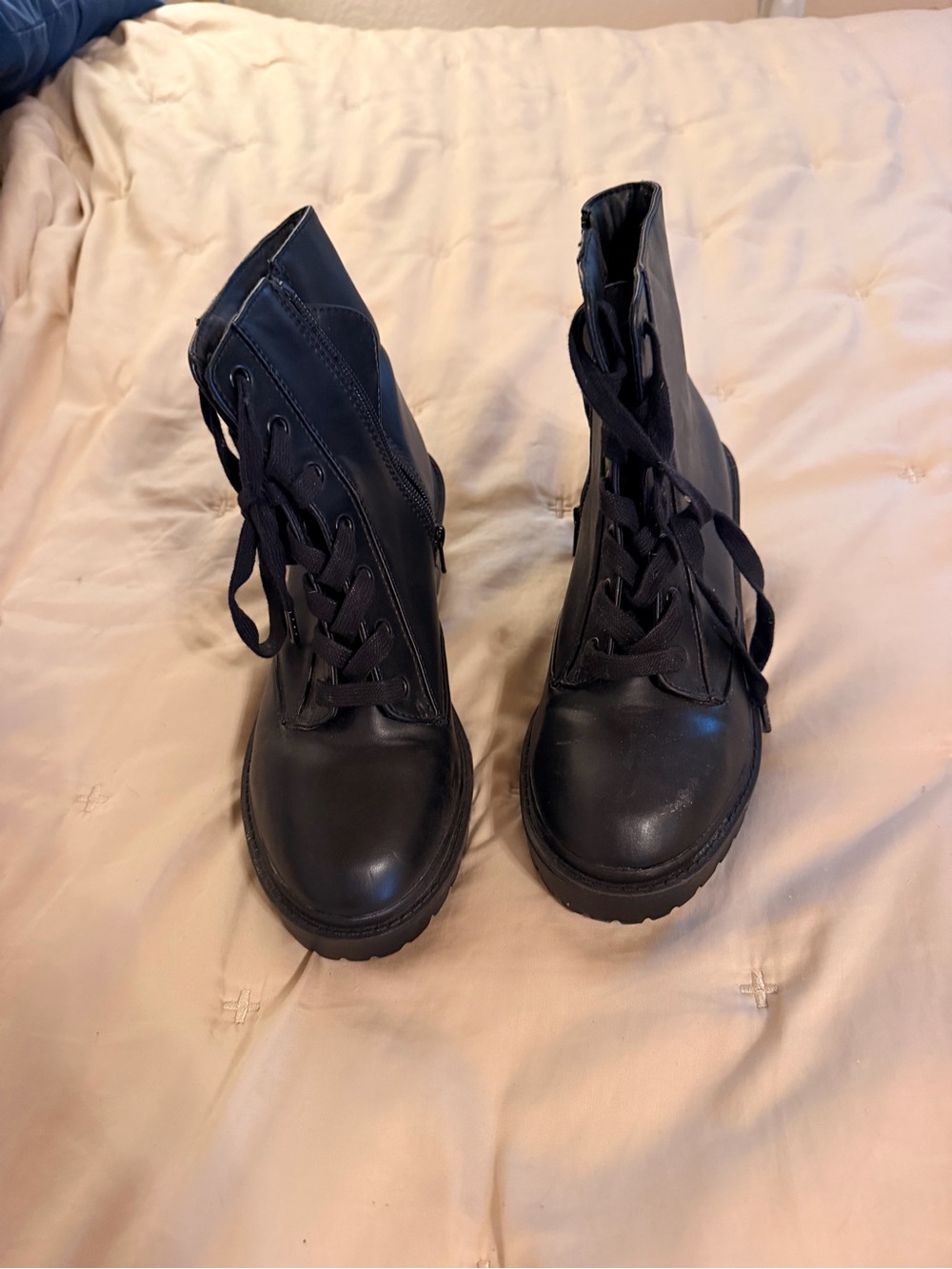 Black Lace-Up Combat Boots - Women's